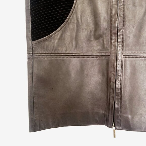 BOSS by HUGO BOSS Brown Leather and Suede Midi Skirt / size Small-Medium - Picture 6 of 11